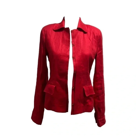 Cabi Valetine Jacket Cranberry Red Crush Linen Coat 5472 XS - Picture 2 of 9